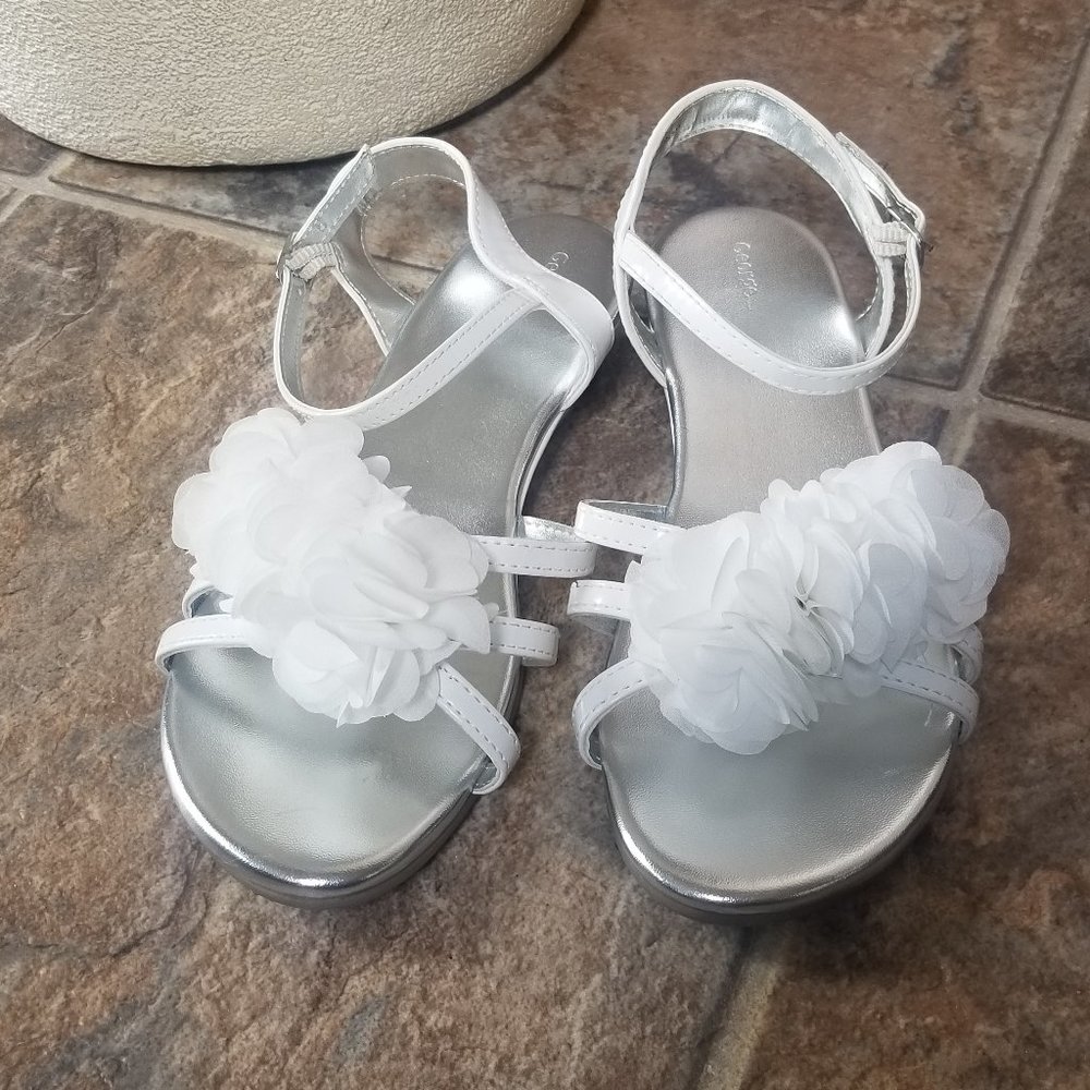 ❤️ Girls White Formal Wedding Flower Girl Dress Up Sandals ❤️ Size 2